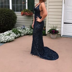 navy blue beaded prom dress ✨ SCALA 47542